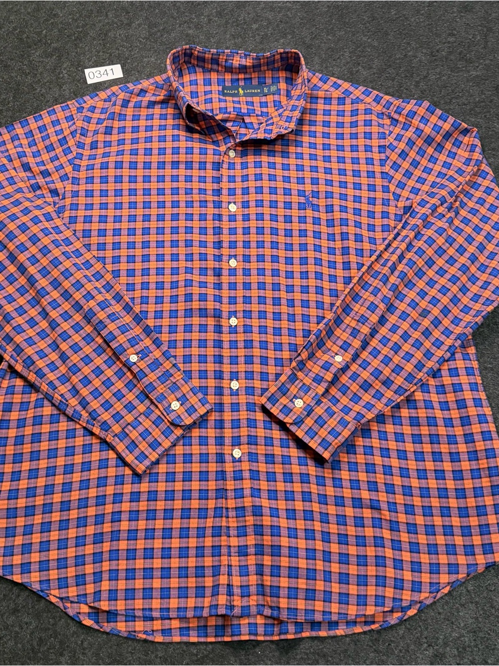 Ralph Lauren Orange and Blue Plaid Button-Down Shirt